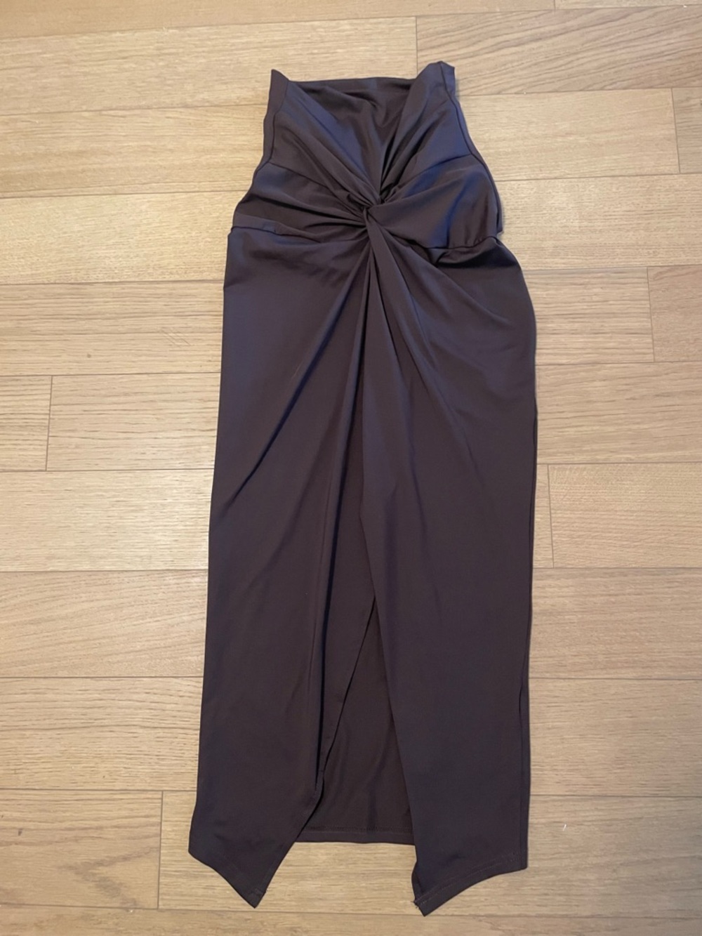 Twist-Front Sleeveless Midi Dress in Deep Brown